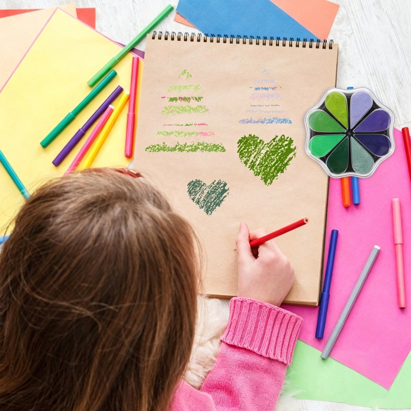 Art And Craft For Nursery - แผ่นหมึกสำหรับงานฝีมือ ดีไซน์กะทัดรัด ตราประทับหลากสี คู่หูสำหรับงาน DIY ศิลปะตกแต่งผนัง