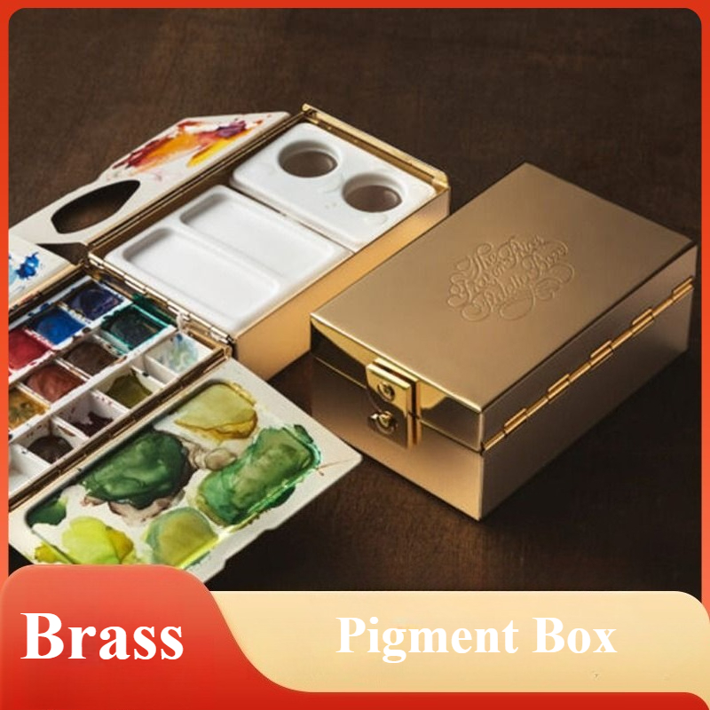 Gouache Paint Set - กล่องสีน้ำชุบด้วยไฟฟ้าทองเหลืองสำหรับเดินทางอเนกประสงค์แบบพกพาผสมสีชุดสเก็ตช์ภาพคุณภาพสูงกล่องเม็ดสีโลหะ